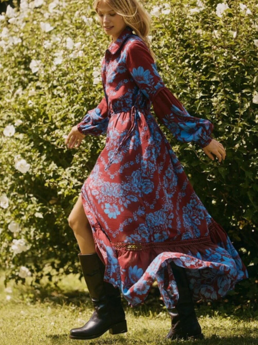 Anthropologie The Eleanora Printed Buttondown Shirt Dress Blue Floral M NWT